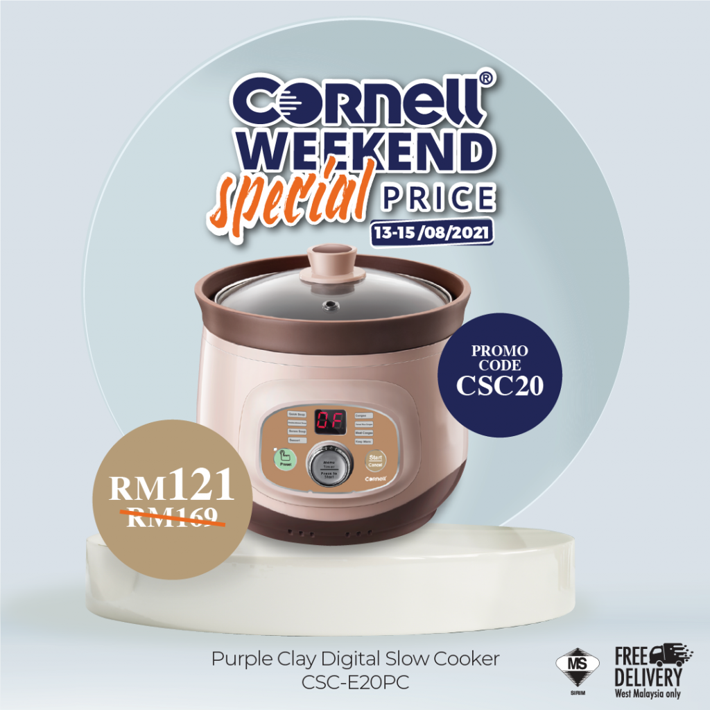 Cornell 2 Litre Purple Clay Digital Slow Cooker CSCE20PC Cornell
