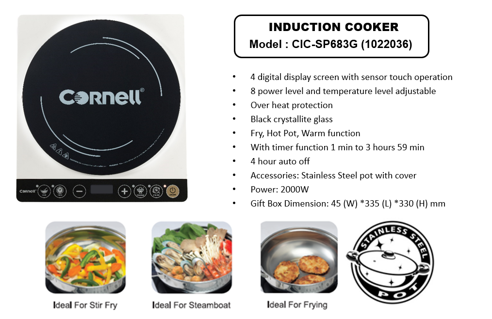 Cornell CIC-SP683G Sensor Touch Induction Cooker (Fry/Hot Pot/Warm function)